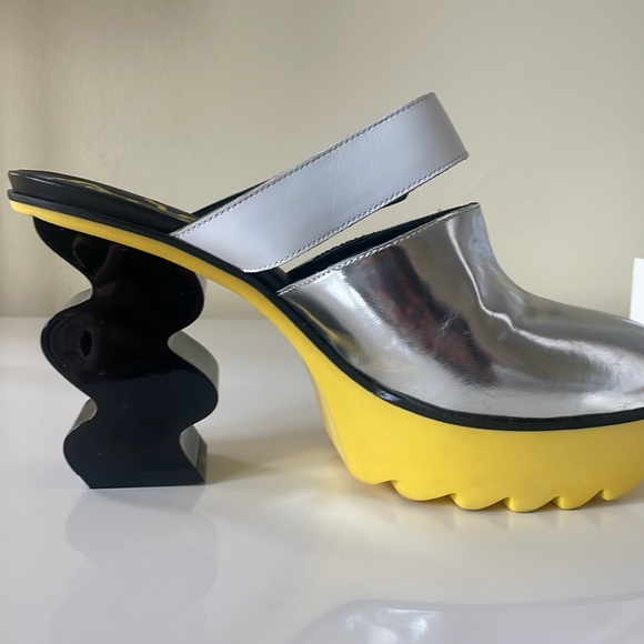 iRi Patent Leather silver, yellow and black Colorblock Mules size 39 shoe bag - Picture 4 of 11